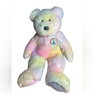 TY Beanie Buddy Peace Bear Pastel Tie Dye Soft Plush Vintage Collectible 1999